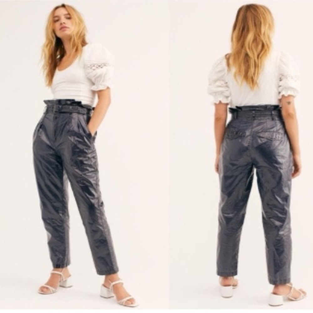 New Free People Wonder Woman Metallic Faux Leather Pant